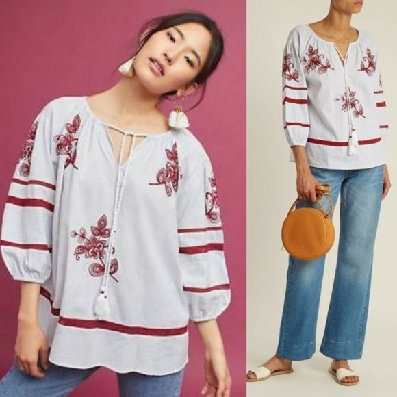 Anthropologie Tops - Velvet Graham Spencer Floral Beaded Peasant Top